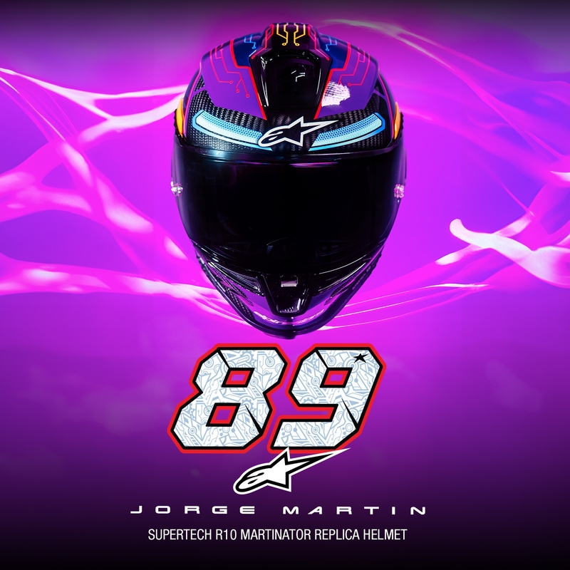Alpinestars Supertech R-10 Limited Edition Martinator Jorge Martin Integraler Motorradhelm Blau-Lila-Rot-Gelb