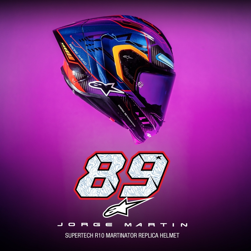 Alpinestars Supertech R-10 Limited Edition Martinator Jorge Martin Integraler Motorradhelm Blau-Lila-Rot-Gelb