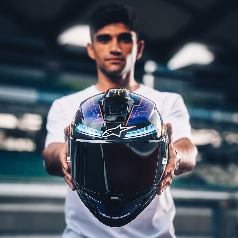 Alpinestars Supertech R-10 Limited Edition Martinator Jorge Martin Integraler Motorradhelm Blau-Lila-Rot-Gelb