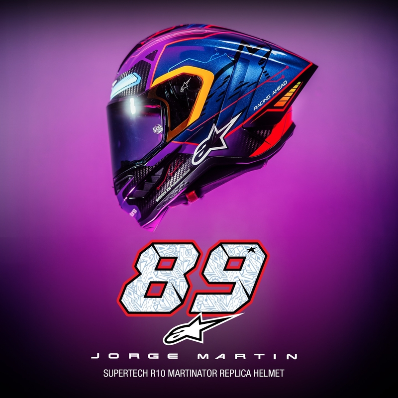 Alpinestars Supertech R-10 Limited Edition Martinator Jorge Martin Integraler Motorradhelm Blau-Lila-Rot-Gelb