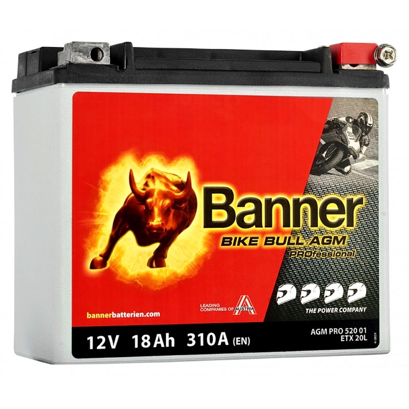 Wartungsfreie Motorradbatterie Banner Bike Bull AGM PRO 520 01/BETX20L - ETX20L 12V, 18Ah, 310A