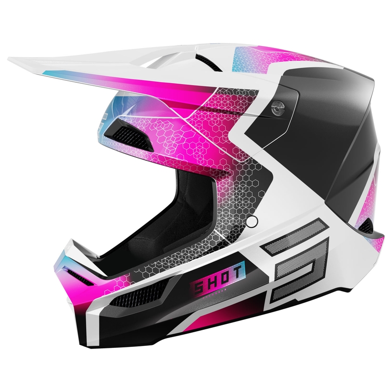 Shot Furious Phaser Kinder-Motocross-Helm schwarz-blau-rosa