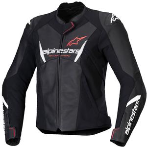 Damen-Leder-Motorradjacke Alpinestars Stella Faster 3 Schwarz-Weiß-Fluorot