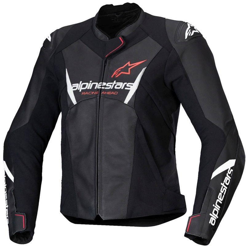 Damen-Leder-Motorradjacke Alpinestars Stella Faster 3 Schwarz-Weiß-Fluorot