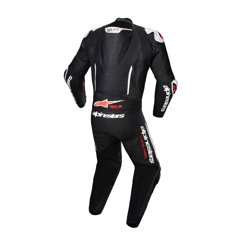 Alpinestars GP-R7 Tech-Air-fähiger/kompatibler einteiliger Leder-Motorradanzug in Schwarz-Weiß-Fluorot