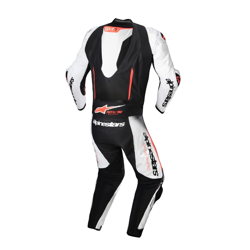 Alpinestars GP-R7 Tech-Air Ready/kompatibler einteiliger Lederkombi Weiß-Schwarz-Fluorot
