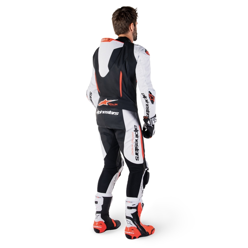 Alpinestars GP-R7 Tech-Air Ready/kompatibler einteiliger Lederkombi Weiß-Schwarz-Fluorot