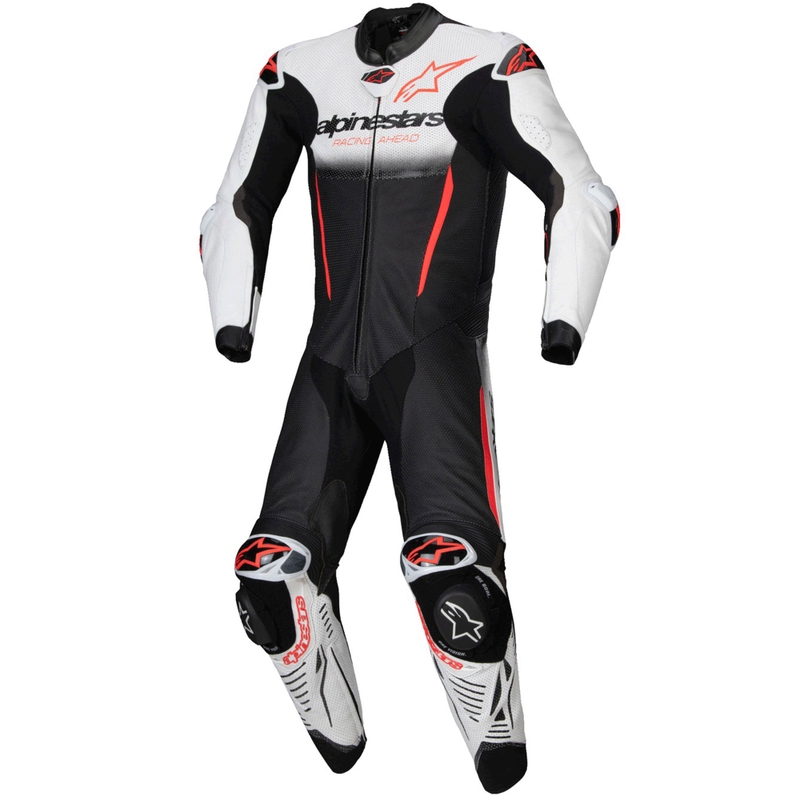 Alpinestars GP-R7 Tech-Air Ready/kompatibler einteiliger Lederkombi Weiß-Schwarz-Fluorot