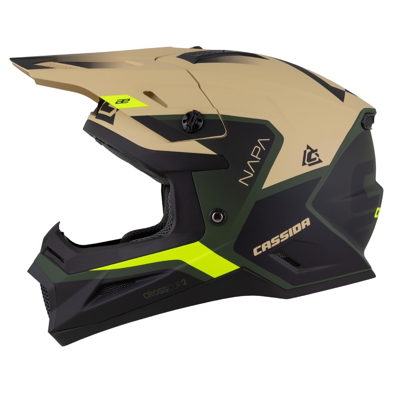Motocross-Motorradhelm Cassida Cross Cup 2 Napa matt sand-grün-fluo gelb-schwarz