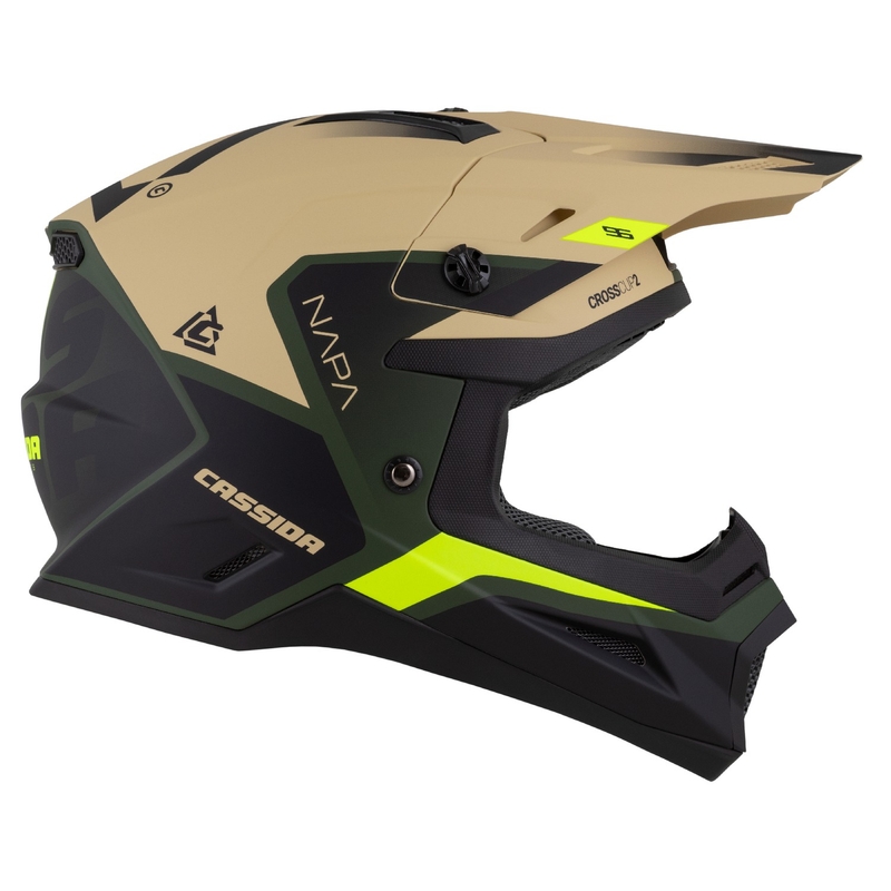 Motocross-Motorradhelm Cassida Cross Cup 2 Napa matt sand-grün-fluo gelb-schwarz