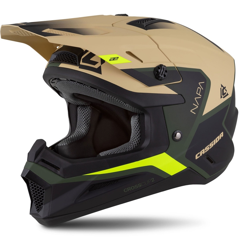 Motocross-Motorradhelm Cassida Cross Cup 2 Napa matt sand-grün-fluo gelb-schwarz