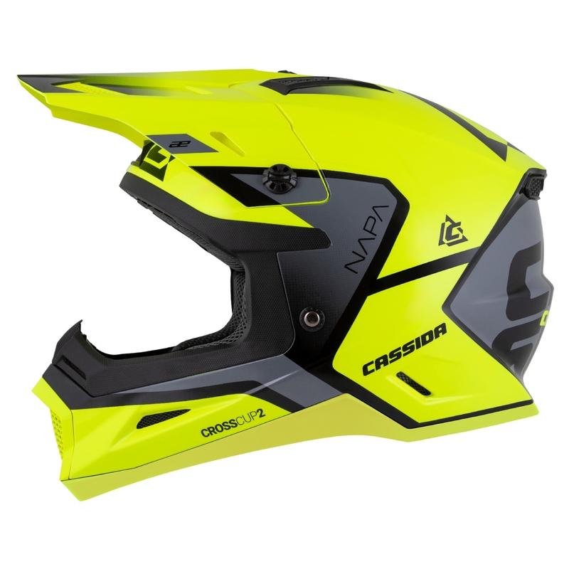 Motocross-Motorradhelm Cassida Cross Cup 2 Napa fluo gelb-schwarz-perlgrau