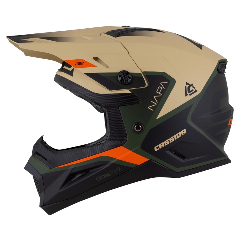 Cassida Cross Cup 2 Napa Matt Sand-Grün-Orange-Schwarz Kinder-Motocross-Motorradhelm