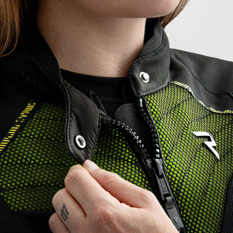 Damen-Motorradjacke Rebelhorn Jax schwarz-fluogelb