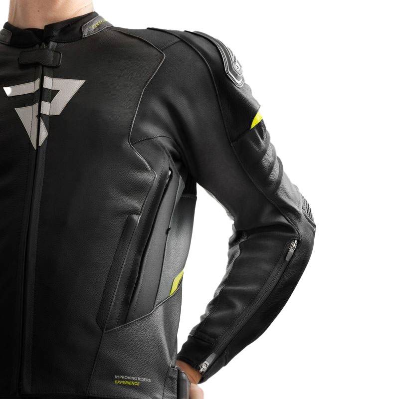 Motorrad-Lederjacke Rebelhorn Veloce schwarz-grau-fluogelb
