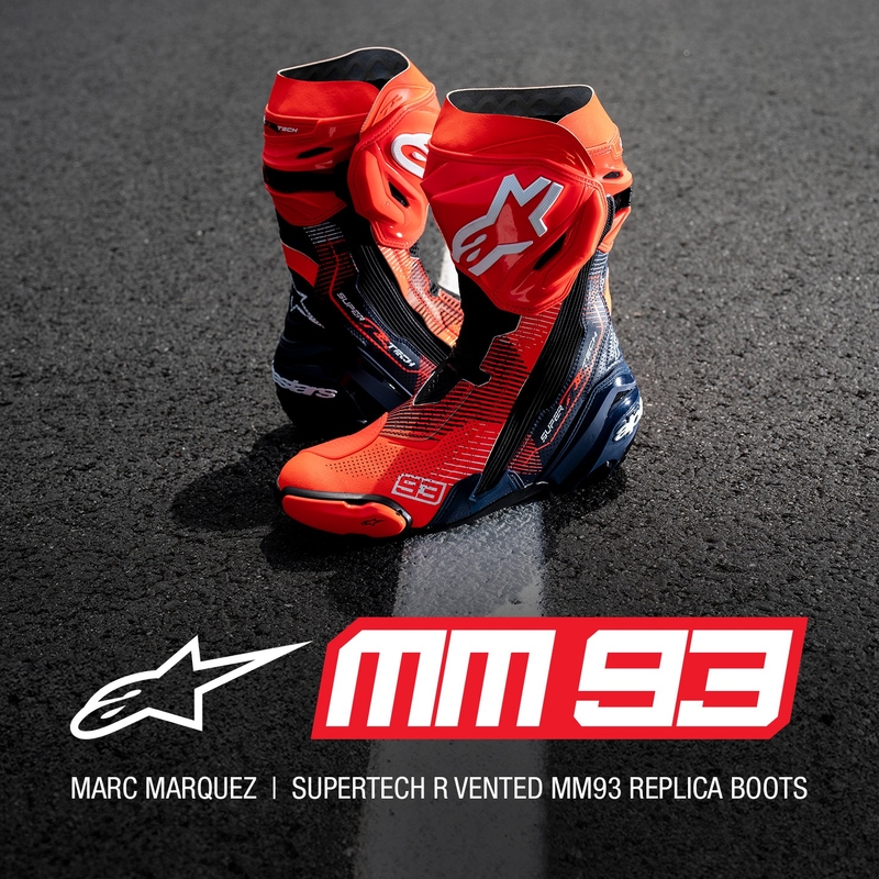 Motorradstiefel Alpinestars Supertech R Vented Limited Edition MM93 Marc Marquez Fluo Rot-Blau-Schwarz
