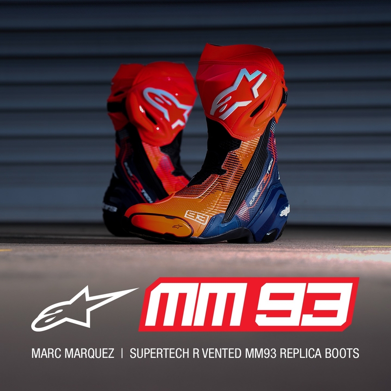 Motorradstiefel Alpinestars Supertech R Vented Limited Edition MM93 Marc Marquez Fluo Rot-Blau-Schwarz