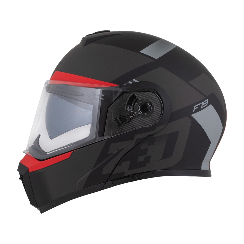 Klappbarer Motorradhelm ZED F19 mattschwarz-fluorot-grau