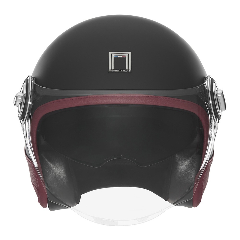 Offener Motorradhelm NOX PREMIUM Heritage mattschwarz mit rotem Leder