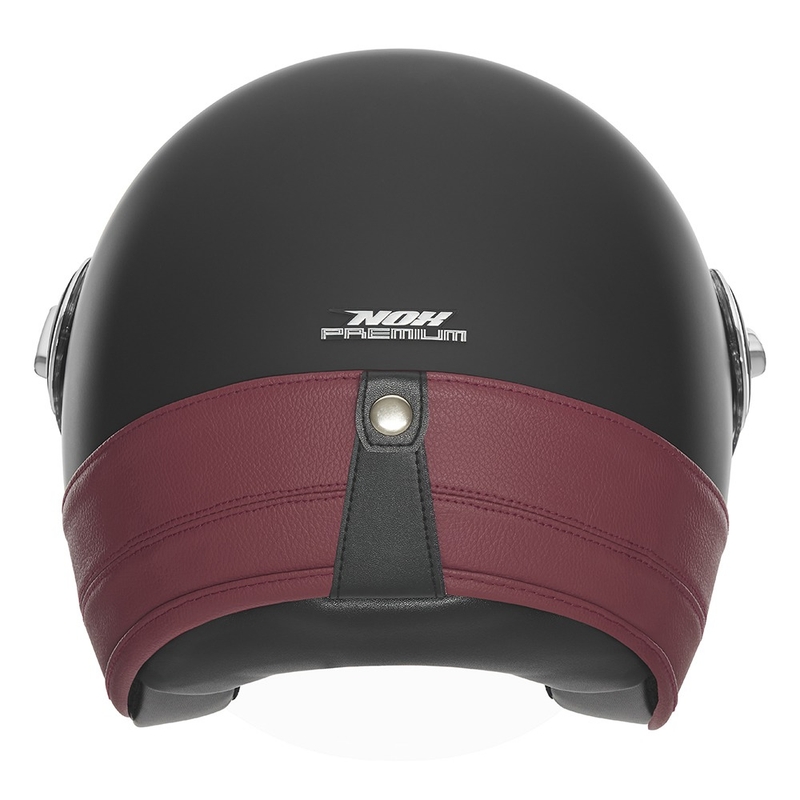 Offener Motorradhelm NOX PREMIUM Heritage mattschwarz mit rotem Leder