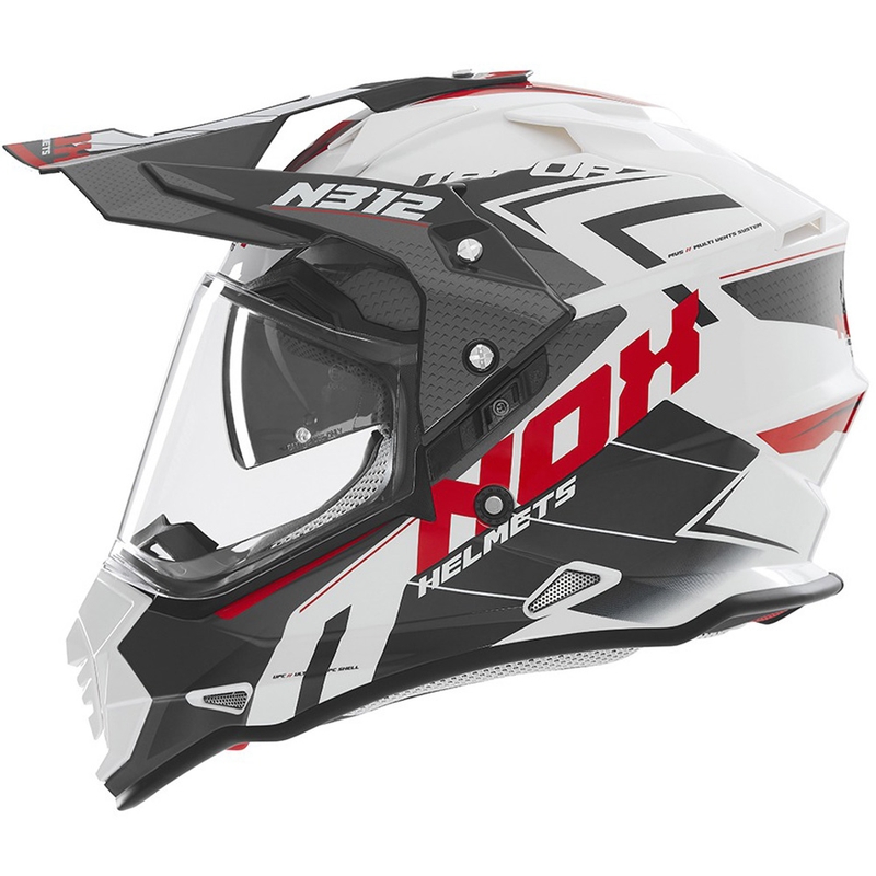 Enduro-Motorradhelm NOX N312 Vapor weiß-schwarz-rot