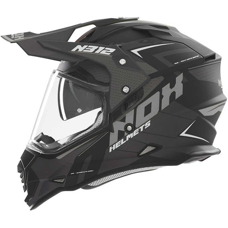 Enduro-Motorradhelm NOX N312 Vapor mattschwarz-grau