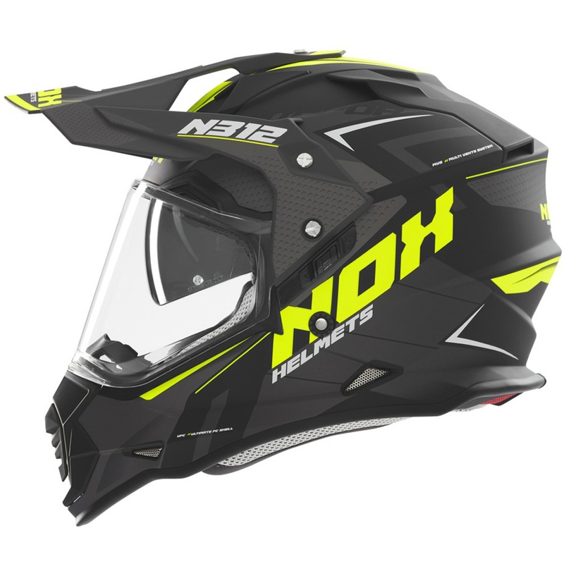 Enduro-Motorradhelm NOX N312 Vapor mattschwarz-gelb