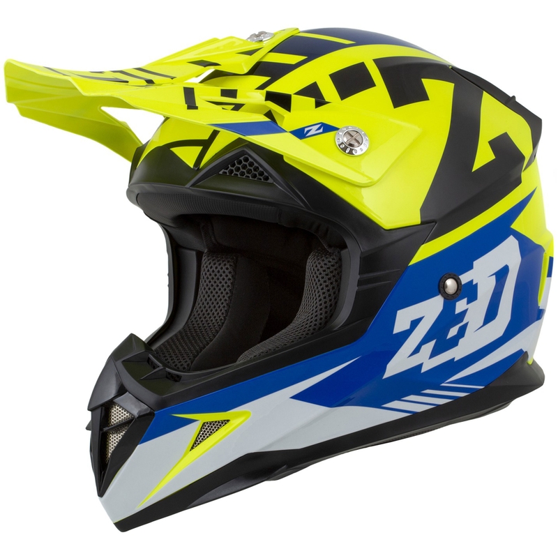 ZED X1.9D Targa Fluo Gelb-Blau-Schwarz-Weiß Kinder-Motocross-Motorradhelm