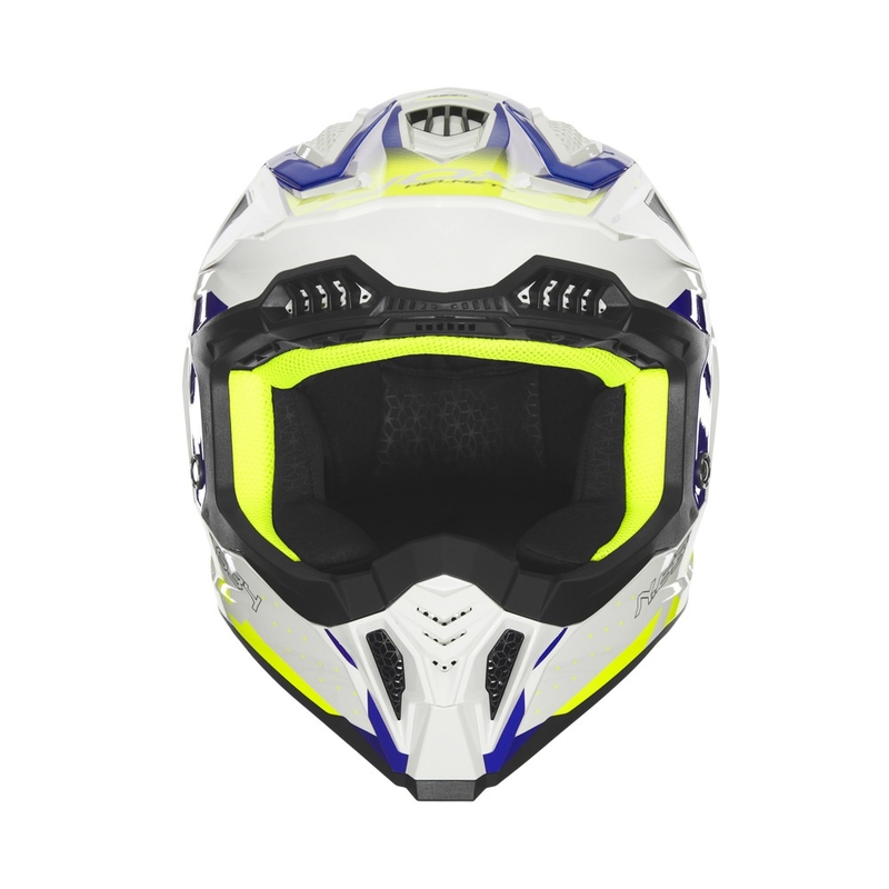 Motocross-Helm NOX N634 weiß-blau-fluogelb