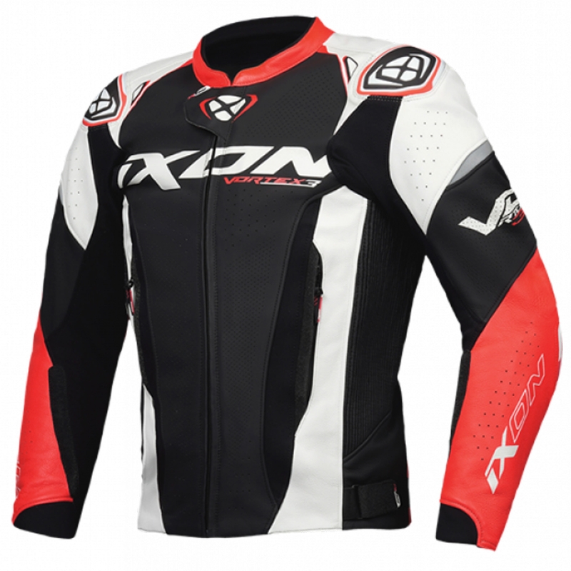 Leder-Motorradjacke IXON Vortex 3 schwarz-weiß-rot