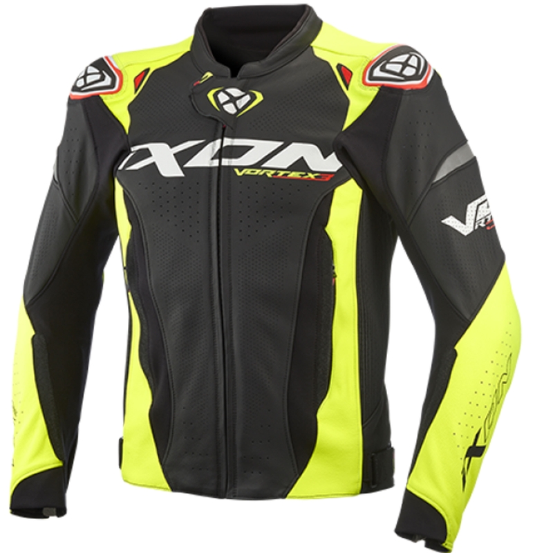 Leder-Motorradjacke IXON Vortex 3 schwarz-fluo gelb