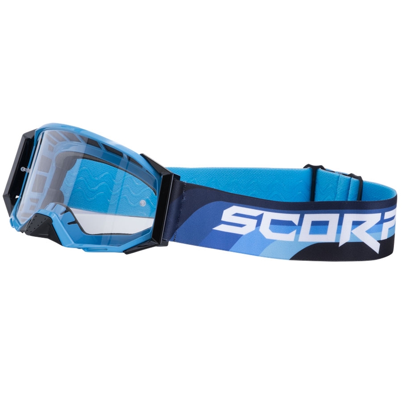 Scorpion E24 Motocrossbrille blau-schwarz mit klarem Plexiglas