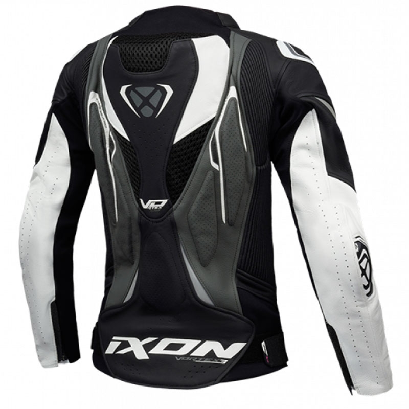Damen-Leder-Motorradjacke IXON Vortex 3 Schwarz-Anthrazit-Weiß