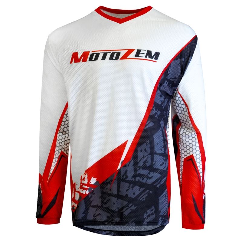 Motocross-Trikot MotoZem Ground MX weiß-schwarz-rot