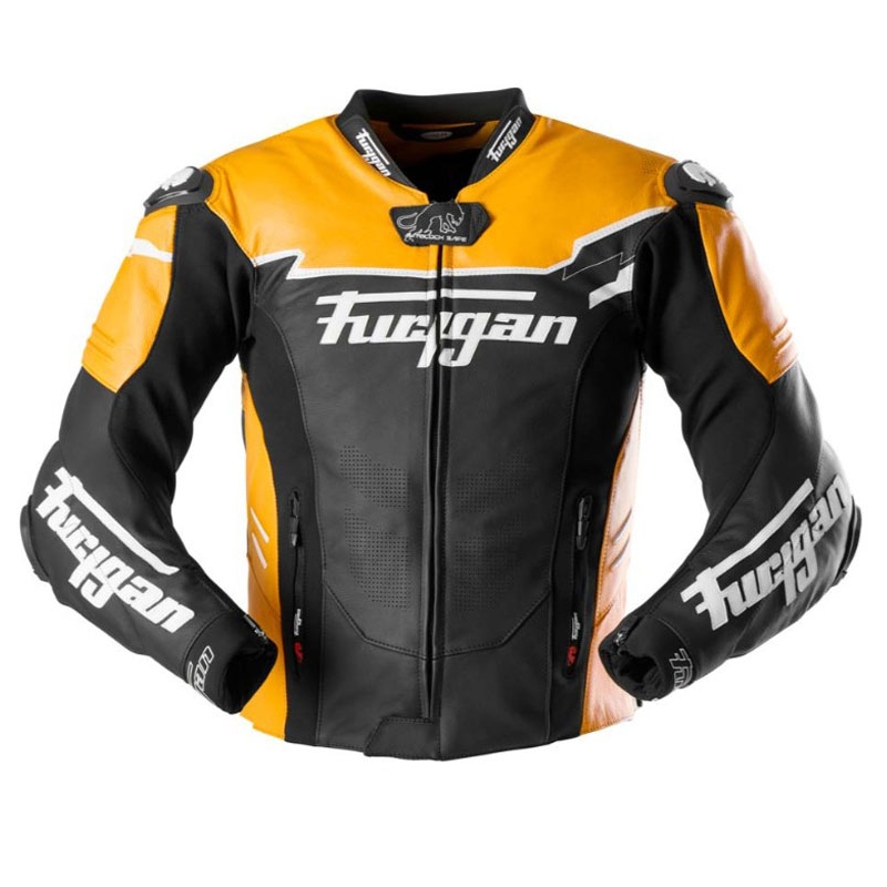 Furygan Signature 55 Leder-Motorradjacke schwarz-gelb