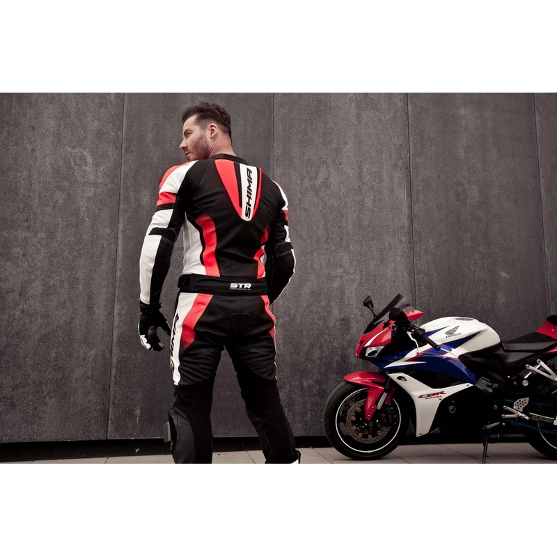 Shima STR schwarz-weiß-fluorroter Motorrad-Overall Ausverkauf