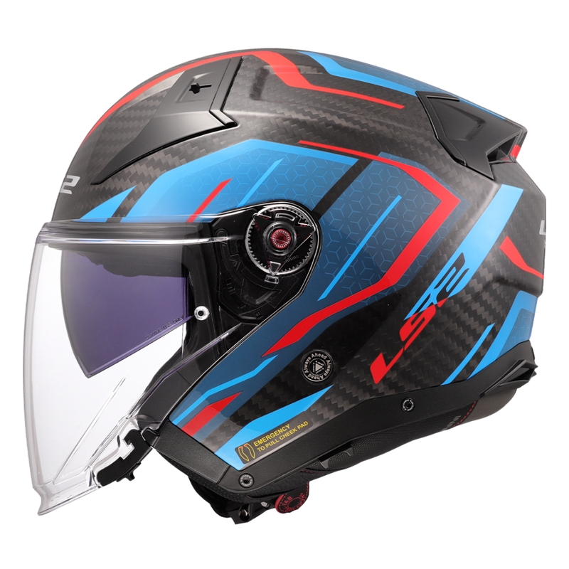 Offener Motorradhelm LS2 OF603 Infinity II C Urus blau-rot