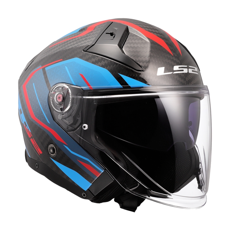 Offener Motorradhelm LS2 OF603 Infinity II C Urus blau-rot