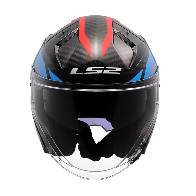 Offener Motorradhelm LS2 OF603 Infinity II C Urus blau-rot