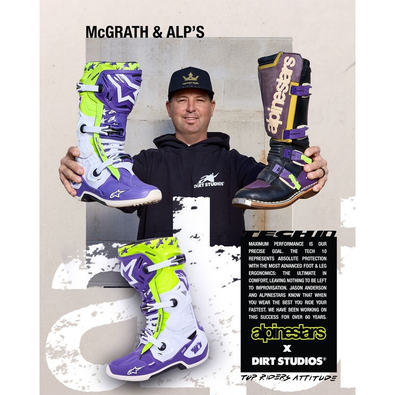 Alpinestars TECH 10 Motorradstiefel Limited Edition Dirt Studios lila-weiß-fluogelb
