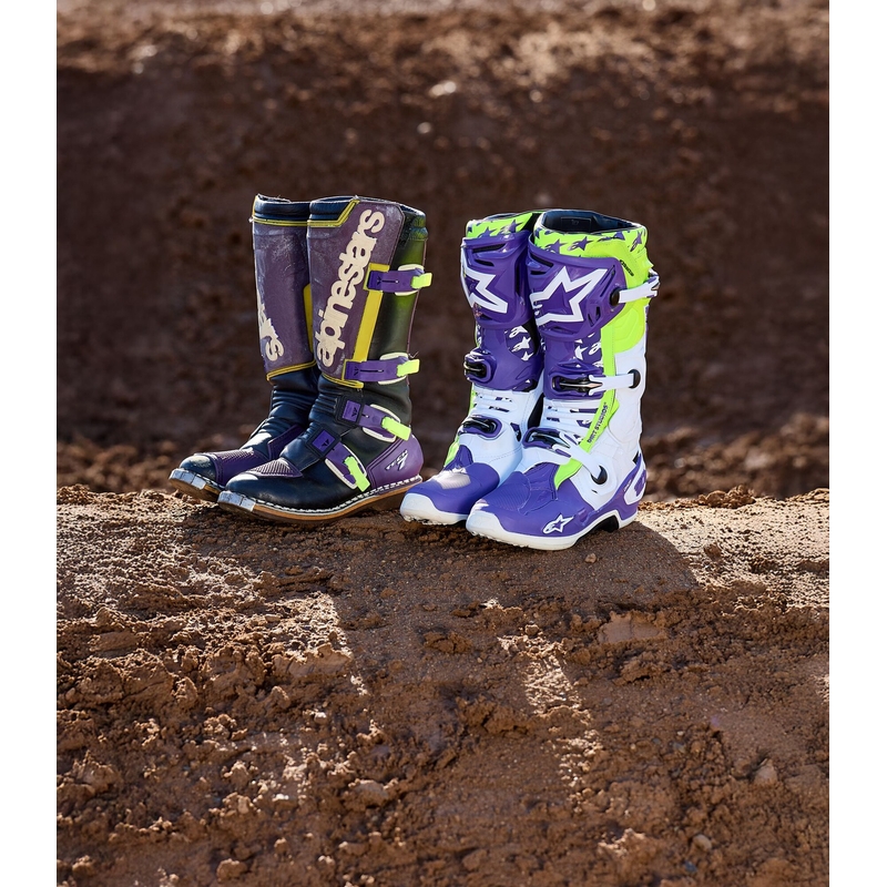 Alpinestars TECH 10 Motorradstiefel Limited Edition Dirt Studios lila-weiß-fluogelb