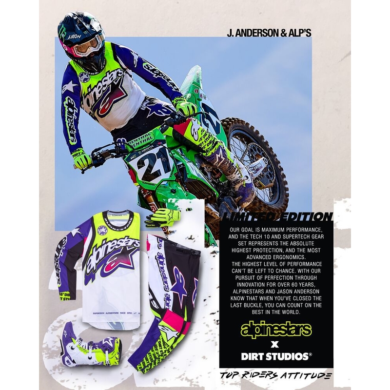 Alpinestars Supertech SX Motocrosstrikot Limited Edition Dirt Studios weiß-lila-pink-fluogelb