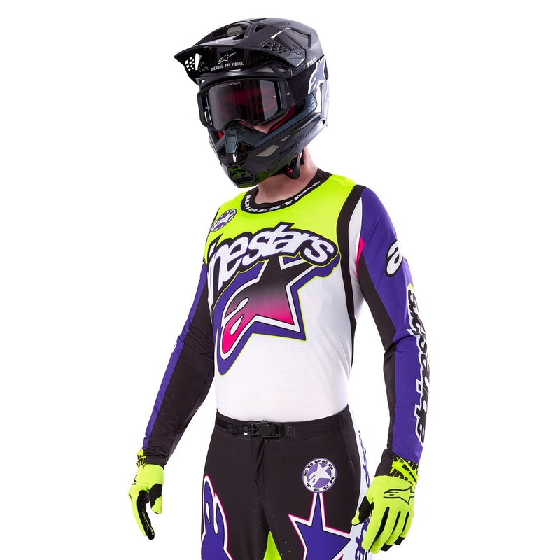 Alpinestars Supertech SX Motocrosstrikot Limited Edition Dirt Studios weiß-lila-pink-fluogelb