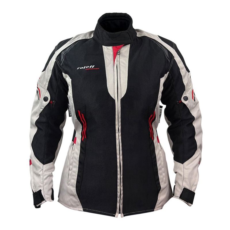 Damen Motorradjacke Roleff Mesh schwarz-beige-rot