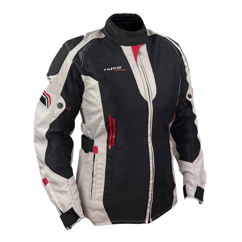 Damen Motorradjacke Roleff Mesh schwarz-beige-rot
