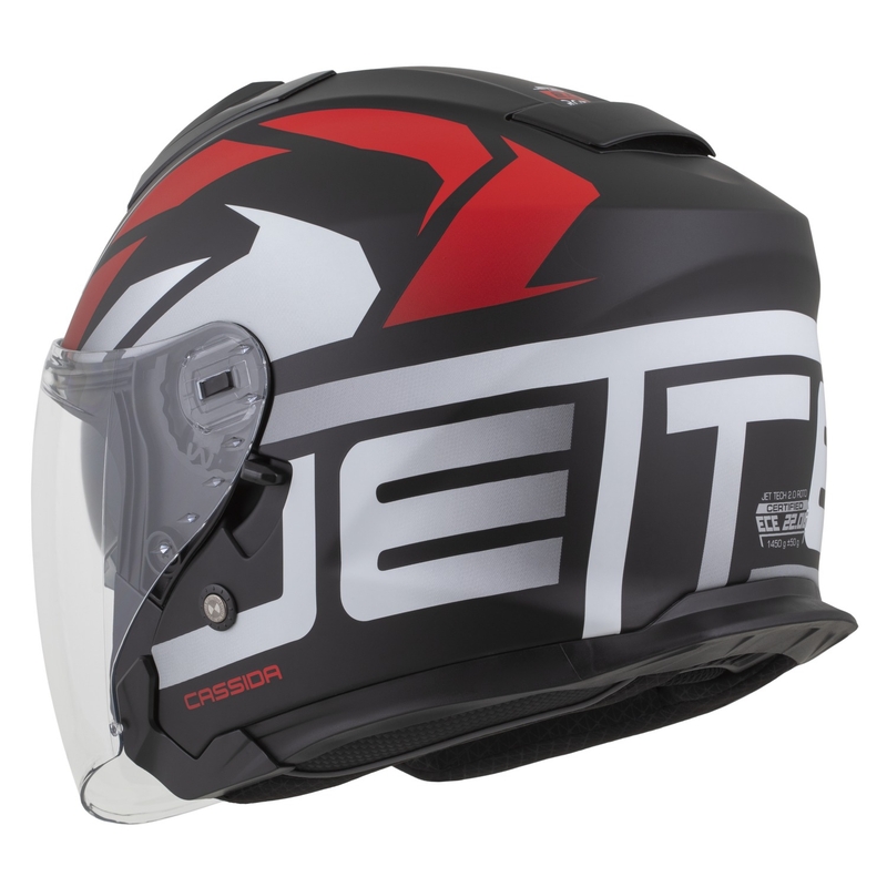 Motorradhelm Cassida Jet Tech 2.0 RoTo Mattschwarz-Rot-Weiß
