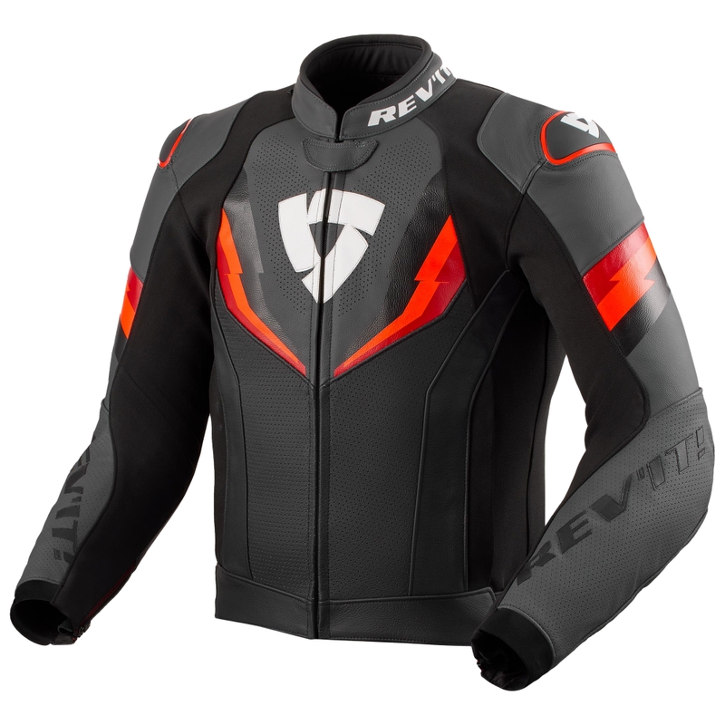 Revit Quantum 3 schwarz-fluorote Leder-Motorradjacke