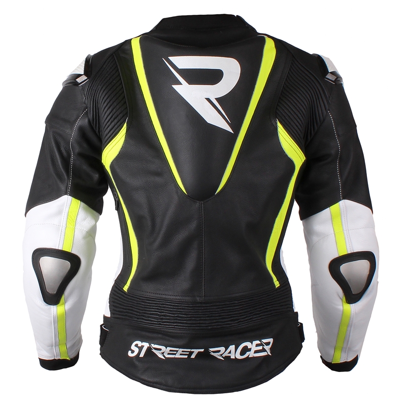 Women's Street Racer Adrianne Schwarz-Weiß-Fluo Gelb Motorradjacke Ausverkauf