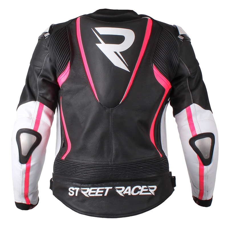 Women's Street Racer Adrianne Schwarz-Weiß-Fluo Pink Motorradjacke Ausverkauf