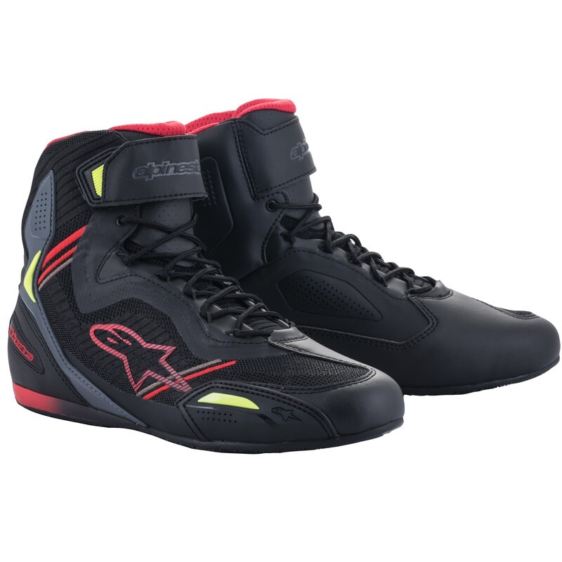 Alpinestars Faster-3 Rideknit Motorradstiefel schwarz-rot-fluo gelb-grau
